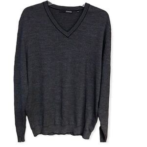 Stones Men’s Sz XL Gray Black Stripe V-Neck Wool Long Sleeve Sweater